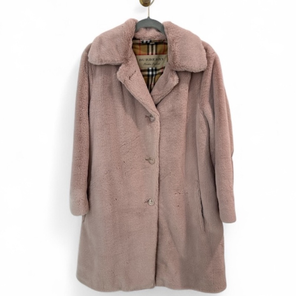 Burberry Faux Fur Coat – Light Pink, Size UK 6 / US 4 / IT 38 – Made in Italy